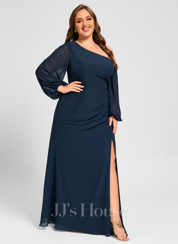 Trumpet Mermaid Asymmetrical Floor-Length Chiffon Evening Dress With Pleated