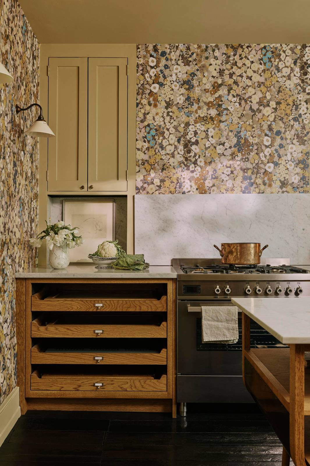 HOLLYHOCKS Wallpaper – Flax